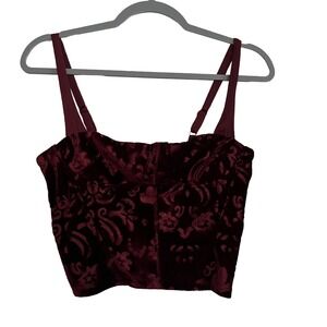 Free People Corset Top Women XS Wine NEW Burnout Velvet Damask Adjustable Straps